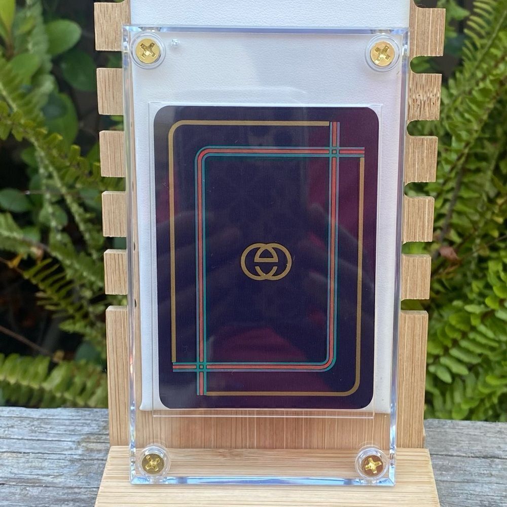 Blue GUCCI Logo Five 5 of Diamonds Playing Card w/Protective Case. Designer